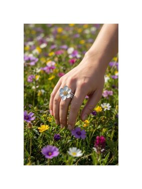 Clover Silver & Gold Flower Stretch Ring